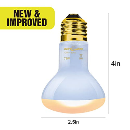 REPTI ZOO 2 Pack 75W Reptile Neodymium Daylight Basking Spot Lamp UVA Bulb Reptile Heat Lamp for Amphibian Lizard Tortoise Bearded Dragon Hedgehogs
