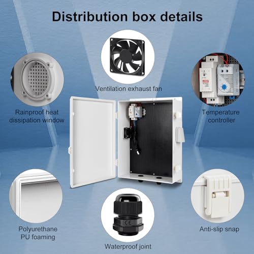 Namunanee Outdoor Electrical Box with Thermostat and Fan, ABS Water Resistant Enclosure with Internal Mounting Panel & Hinged Cover, 18.1" H* 12.6" L* 6.3" W, Plug & Play. - size: 18.1"H x 12.6"L x 6.3"W & Thermostat