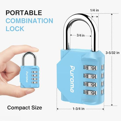 Puroma 1 Pack Combination Lock Locker 4 Digits Combo Padlock Gym Sky Blue | For School Gate Fence Toolbox Hasp Storage, Outdoor, Resettable, Weatherproof, Side Window, Crack Cut Resist, Hardened Steel - color: Sky Blue
