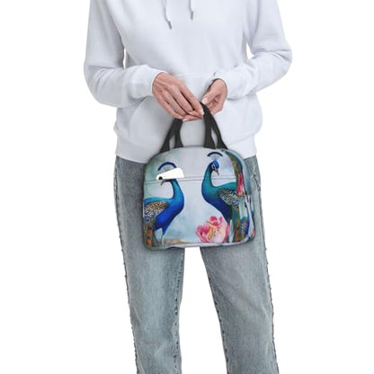 Insulated Lunch Bag Beautiful Peacocks and Lotuses Lunch Box for Women Men Reusable Leakproof Lunch Cooler Bag for Office Picnic - color: Beautiful Peacocks And Lotuses