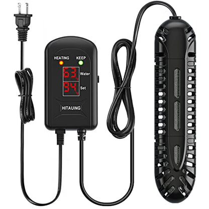 HiTauing Aquarium Heater, 100W Fish Tank Heater with LED Digital Display & 5 Safety Protection, Submersible Aquarium Heater with 2 Suction Cup and 5.9Ft Cord for 10-20 Gallon Fish Tank. - size: 100 Watt Aquarium Heater