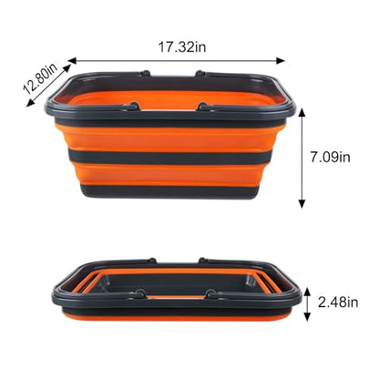 Monozuki Collapsible Sink 2 Pack 4.8Gal/18.1L, Heavy Duty Foldable Basin with Handles for Camping, Car Wash, Kitchen – Also Use as Storage Basket for Home, Garage, RV (Grey+Khaki) - color: Grey+khaki((4.8 Gal/18.1l)