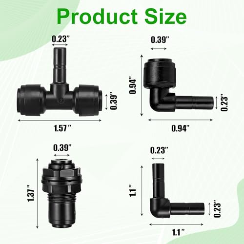 14 Pack 1/4" Reptile Mister System Fittings Irrigation Quick Connect, Push to Connect Reptile Mister Fittings,8 Elbows,4 Tees,and 2 Bulkhead,360 Degree Adjustable for Aquarium,Vivarium,Plants - size: 14 Pack Mister Fittings Kit