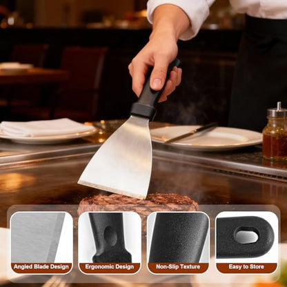Griddle Scraper，Stainless Steel Grill Scraper,Slant Edge Metal Spatula for Teppanyaki Flat Top BBQ,Grill Cooking,Frying Steak Pork Chop Chicken Chop,Dishwasher Safe - style: Griddle Scraper