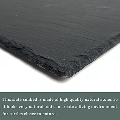 SHIGATSU 7.8"x11.8" Slate Reptile Basking Platform for Turtle Lizard | Natural Anti-Slip Slate Feeding Dish, Resting Terrace & Substrate Mat for Bearded Dragon, Gecko, Snake & Tortoise Habitat