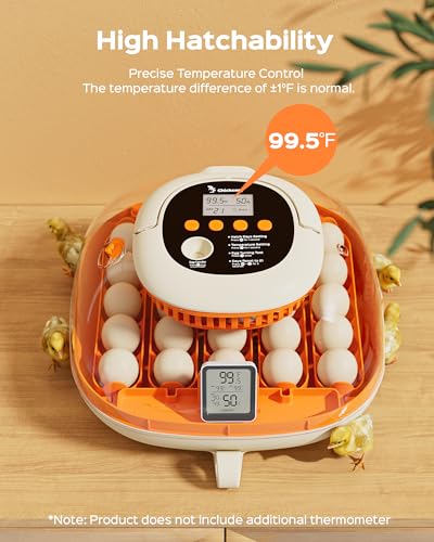 Chickcozy 25 Egg Incubator, Automatic Egg Turner with Thermometer Seat and Humidity Control, Egg Candler, 360° View with Clear Window, Incubators for Hatching Chicks (Sunlit Orange) | Automatic Egg Turning, Humidity Control, Built-In Egg Candler, Digital