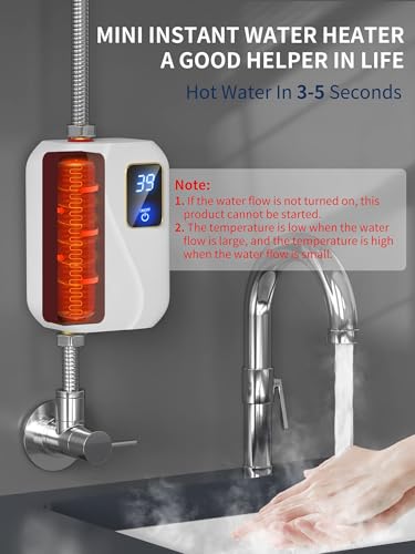 Electric Tankless Water Heater 110V 3000W, Under Sink Instant Hot Water Heater with Digital Display, Point of Use Portable Mini Heater for Kitchen Bathroom Sink