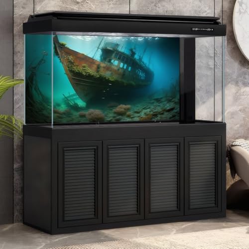 Underwater Shipwreck Aquarium Background Ocean Bottom Abandoned Ship Wreck Fish Tank Background Undersea Rusty Sunken Ship Terrarium Backgrounds Sunken Pirate Ship Reptile Tank Backgrounds 24x12in - color: Blue_Green, size: 24(W)x12(H)in