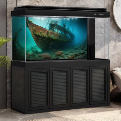 Underwater Shipwreck Aquarium Background Ocean Bottom Abandoned Ship Wreck Fish Tank Background Undersea Rusty Sunken Ship Terrarium Backgrounds Sunken Pirate Ship Reptile Tank Backgrounds 24x12in - color: Blue_Green, size: 24(W)x12(H)in