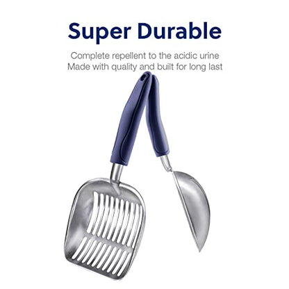 Cat Litter Scoop, Aluminum Alloy Sifter, Kitty Metal Scooper, Deep Shovel, Long Handle, Poop Sifting, Kitten Pooper Lifter, Durable, Heavy Duty, for Litter Box - color: FLAT Aluminum \ #01 Blue Handle, size: Large