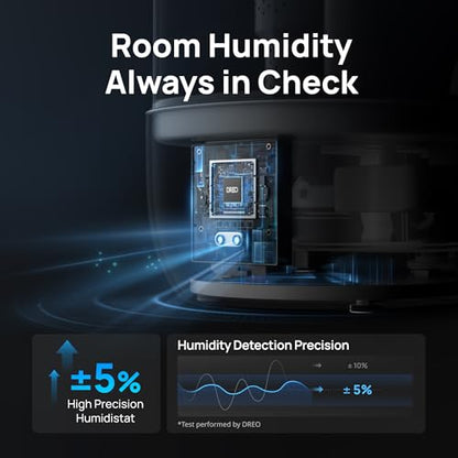 DREO 6L Humidifiers for Bedroom, 60H Runtime, 28 dB Quiet, HM524, Blue | Precise Humidity Control, Easy to Refill & Clean, Nightlight, Cool Mist Humidifiers for Large Rooms, Baby Nurseries & Plants | Precise Humidity Control, Easy to Refill & Clean, Night