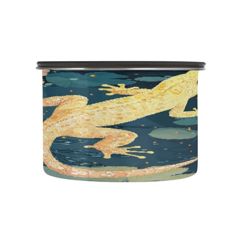 Coffee Storage Containers Stainless Steel Containers For Pantry Stackable Push Button Coffee Canister 17oz Beauty Reptile A River