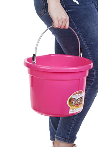 Little Giant® Flat Back Plastic Animal Feed Bucket | Animal Water and Feed Bucket with Metal Handle | 8 Quarts | Hot Pink - color: Hot Pink