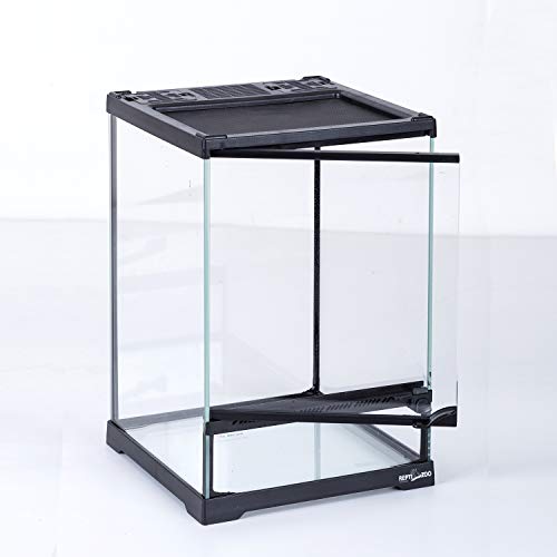 REPTI ZOO Mini Reptile Glass Terrarium,Front Opening Door Full View Visually Appealing Mini Reptile or Amphibians Glass Habitat - size: 8"x8"x12"