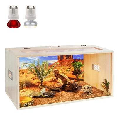 Bearded Dragon Tank, 35 Gallons Wooden Reptile Enclosure, Tempered Glass Lizard Tank, Large Bearded Dragon Enclosure with Built-in Lamp Fixture for Lizard - color: Oak, size: 35 gallons