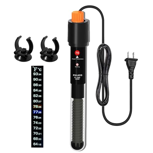 100Watt Aquarium Heater for 15-25 Gallon Fish Tank, Adjustable Submersible Heater Thermostat with Thermometer Strip and Suction Cup