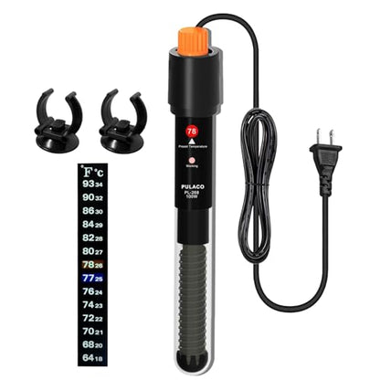 100Watt Aquarium Heater for 15-25 Gallon Fish Tank, Adjustable Submersible Heater Thermostat with Thermometer Strip and Suction Cup
