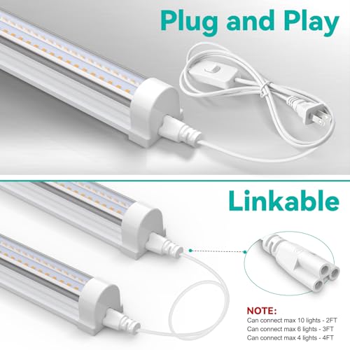 JESLED 4FT Grow Lights, 5000K Full Spectrum Sunlight White, V-Shaped Beam | 96W(2 X 48W), 600W Equiv, On/Off Switch, T8 LED Grow Light Strips for Seed Starting, Greenhouse, Growing Shelf, 2-Pack - size: 4FT-2P