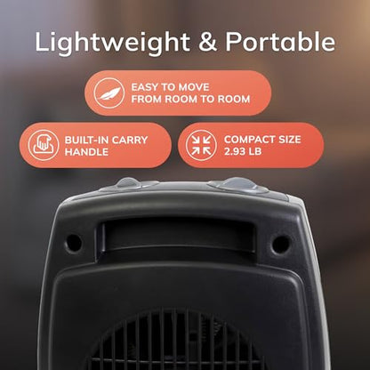 Lasko Portable Indoor Ceramic Space Heater - 9” - 754201 - Dark Gray | Electric, Tip-Over Safety Switch, Overheat Protection, Thermostat, 2 Heat Settings, 2 Speeds, Safe for Home, 1500W - size: 9.2 Inches - With Tip-Over Switch