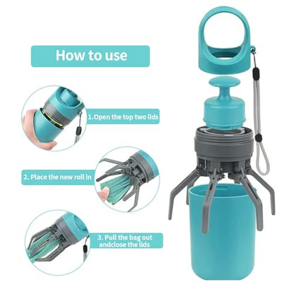 Dog Pooper Scooper, Portable No Touch Poop Scooper for Small Medium Large Dogs, Dog Waste Pick-up Cleaner with 15PCS Bag Attachment and Leak-Proof Waste Storage Container