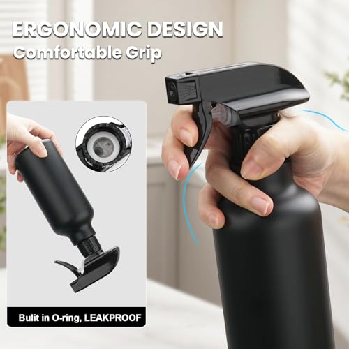 16.9oz/500ml Plastic Spray Bottles 1 Pack, Adjustable Mist/Stream | Refillable heavy duty spray containers for plants, cooking, hair care and household cleaning - color: 16.9oz-Black