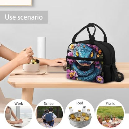 Cool Snake Lunch Box for Boys Lunch Bag Portable Lunchbag Reusable Lunchbox Travel Lunch Boxes with Shoulder Straps Student Picnic Lunch Containers - color: Cool Snake