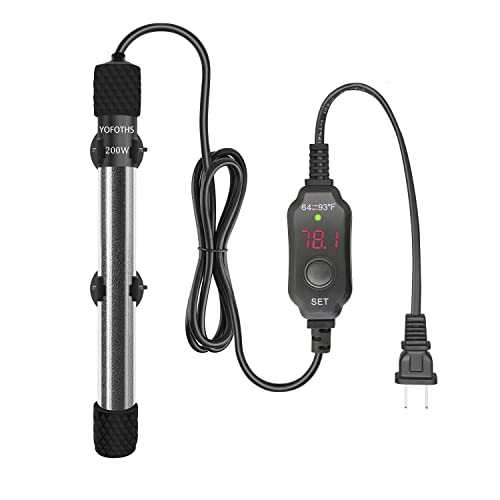 YOFOTHS Adjustable Mini Aquarium Heater 200W for Tanks 20-40 Gallons | Submersible, Small Fish Tank, Digital Display Thermostat, External Temperature Controller - size: 200W