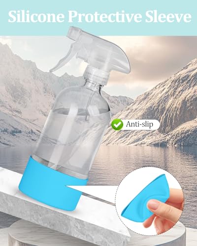 2 Pack 360° Glass Spray Bottles with Silicone Sleeve Grey&Blue | 360° Inverted Spray Nozzle, Gravity Ball Designed for Cleaning Crack & Crevice, Leak-proof and Pressure-Resistant Design - color: Grey&Blue