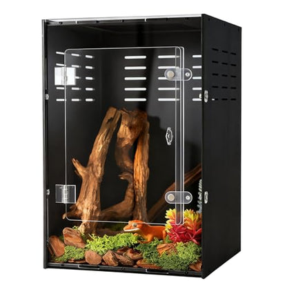 12x12x18 Black PVC Reptile Enclosure, Front Opening Tank with Screen Top
