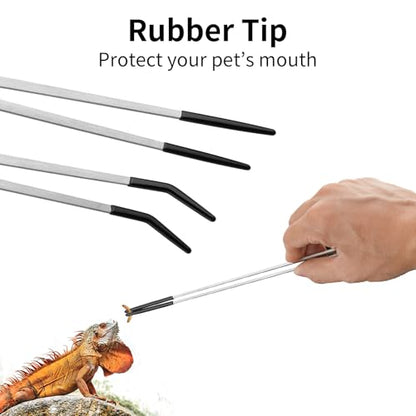 Novery 2PCS 10.6" Rubber Tip Reptile Feeding Tongs, Straight & Curved | Soft Non-Scratch Tips, For Bearded Dragon Snakes, Aquarium Terrarium Enclosure & Craft Tools, Tank Accessories