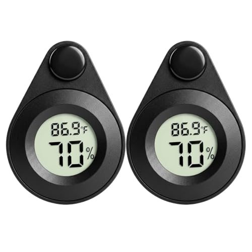 2Pcs Magnetic Reptile Thermometer and Humidity Gauge for Jumping Spider Enclosure Accessories Digital Thermometer Hygrometer for Reptile Tank, Gecko, Bearded Dragon (Teardrop-Shaped)
