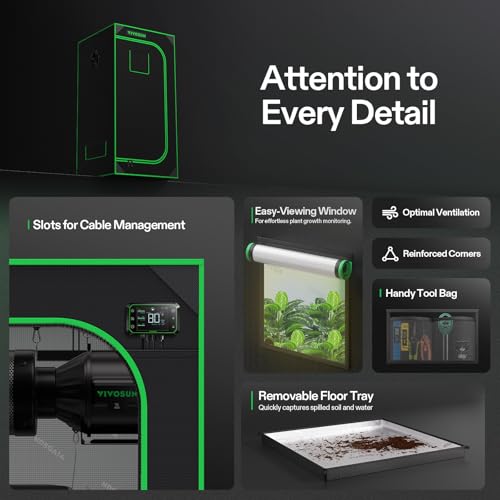 VIVOSUN S224 2x2 Grow Tent 24"x24"x48" High Reflective Small Mylar Tent | Easy View Window, Removable Floor Tray, 100% Reflective Mylar Interior,Sturdy Metal Frame for Indoor Plants - size: 24"x24"x48"