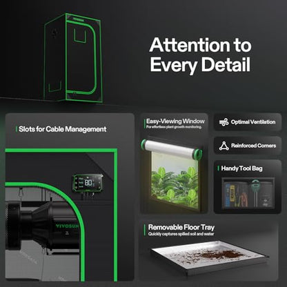 VIVOSUN S224 2x2 Grow Tent 24"x24"x48" High Reflective Small Mylar Tent | Easy View Window, Removable Floor Tray, 100% Reflective Mylar Interior,Sturdy Metal Frame for Indoor Plants - size: 24"x24"x48"