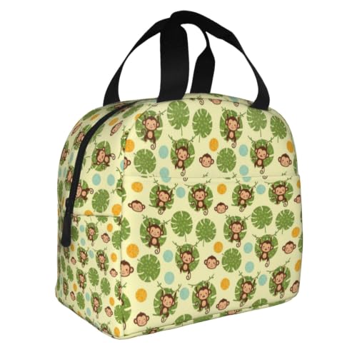 Women Monkey Palm Print Insulated Cooler Tote Bag | Cute Monkey Palm Leaves Yellow, Thick Foam Insulated Tote, Water-Resistant, Perfect for Hiking & Beach - color: Pattern (846)
