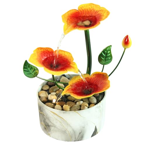 Tabletop Fountain Water Fountain Indoor Waterfall Fountain 3-Tier Desk Fountain Hibiscus Flower Themed Tabletop Fountains Indoor Home Decor for Meditation Relaxing(Hibiscus) - style: poetry of hibiscus