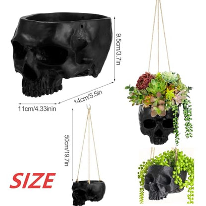 Resin Air Plant Holders,Tilandsia Container,Gothic Skeleton Planter,Halloween Plant Pot,Tillandsia Pot, Skull Table Top Display Planters for Air Plants and Other (3.9 * 5.5 * 3.2'',Black) - size: 3.9*5.5*3.2'',Black