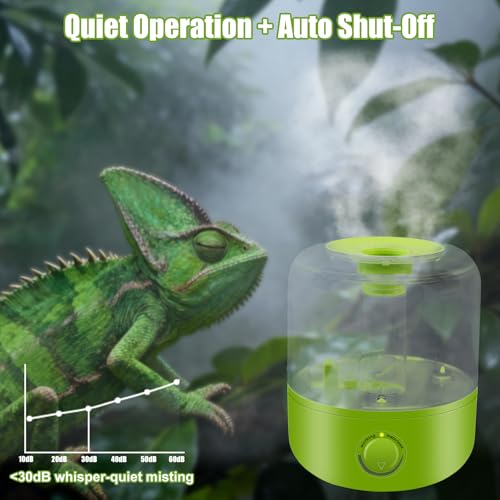 Terrarium Humidifier 2.5L – Top-Fill Ultrasonic Reptile Mister System, Adjustable Cool-Mist Fogger with Quiet Auto Shut-Off, Single/Dual Hose Mister for Reptile Tank & Vivariums