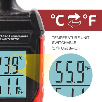 Handheld Hygrometer Temperature Humidity Meter, Digital Thermometer with Humidity Sensor for Indoor Outdoor Measuring - Large LCD Backlit, Data Hold, MIN/MAX