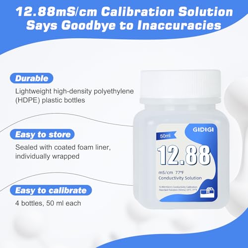 EC Calibration Solution 4 * 50ml 12.88mS/cm for TDS EC Salt Meters | TDS Calibration Solution Kits, High-Precision Calibration, For TDS Meter, EC Meter and Salinity Meters - color: Blue