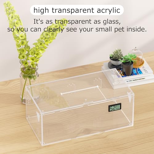 Acrylic Tarantula Enclosure, Reptile Terrarium Breeding Tank w/Temperature Hygrometer,Habitat Reptiles Feeding Box Isopod Terrarium Cage for Insect Lizard Home Office (Reptile-Tank-S(No Tray)) - size: Reptile-Tank-S(No Tray)