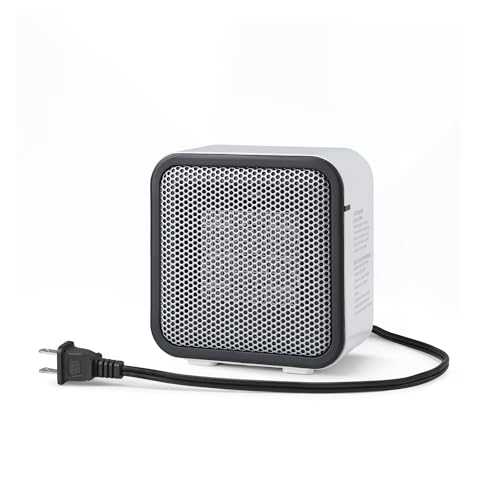 Amazon Basics Ceramic Space Heater, Portable Mini Heater for Office Desk, 500W, With Tip-Over Protection, Lightweight 1.4 lbs, White, 5.9"D x 3.2"W x 6"H - size: 5.9 x 3.2 x 6 inches