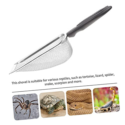 POPETPOP Stainless Steel Reptile Sand Shovel Fine Mesh Filtering Shovel for Tortoise and Lizard Waste Cleanup Sturdy Terrarium Substrate Cleaner Ergonomic Handle