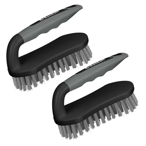 SetSail Scrub Brush, Stiff Bristle Cleaning Scrubber, 2 Pack(Black Grey) | Durable Bristles Ergonomic Non-Slip Tpr Grip. U-Style Hanging Loop for Storage. Use for Shower, Tub, Tile, Kitchen, Carpet. - color: Black Grey, size: 2-pack