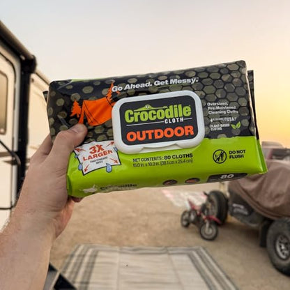 Crocodile Cloth Outdoor Skin Safe Cleaning Wipes, 8 Packs, 640 Count | Multi-Surface, Pre-Moistened, Aloe & Vitamin E, Safe on Skin - Ideal for Camping, Fishing, Hiking, Boating - size: 80 Count (Pack of 8)