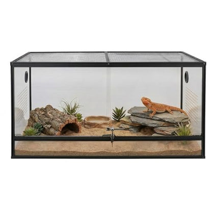 Bearded Dragon Tank 120 Gallon Reptile Terrarium 4x2x2 Ft, Aluminum Reptile Enclosure with 270° View, Mesh Top, Lockable Sliding Glass Doors