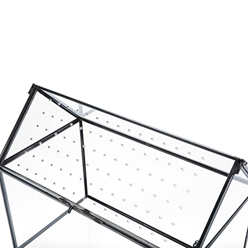 Geometric Glass Terrarium with Acrylic Lid, House Shape Black Terrarium with Breathing Holes for Snails, Succulent, Cacti, Air Plants, 10.3x8.3x5.9 inch (Terrarium Only)