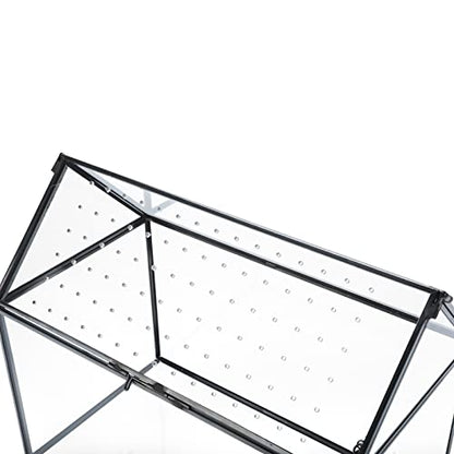 Geometric Glass Terrarium with Acrylic Lid, House Shape Black Terrarium with Breathing Holes for Snails, Succulent, Cacti, Air Plants, 10.3x8.3x5.9 inch (Terrarium Only)