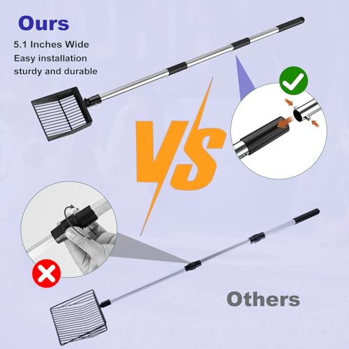 5.1in Width Small Metal Chicken Poop Scooper Litter Cleaning Shovel | Angle Adjustable / Metal made / No Back Bend over / Long Handle Adjust 19.7"-41.3" / Dog Cat Pet Goat Pen Garden Horse Barn