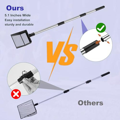 5.1in Width Small Metal Chicken Poop Scooper Litter Cleaning Shovel | Angle Adjustable / Metal made / No Back Bend over / Long Handle Adjust 19.7"-41.3" / Dog Cat Pet Goat Pen Garden Horse Barn