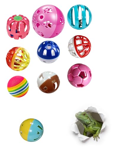 10-Pack Bearded Dragon Toy Balls, Non-Toxic PP, Bell Enrichment | Mealworm Stuffing Method, Hunting Instinct Activation, Boredom Reduction